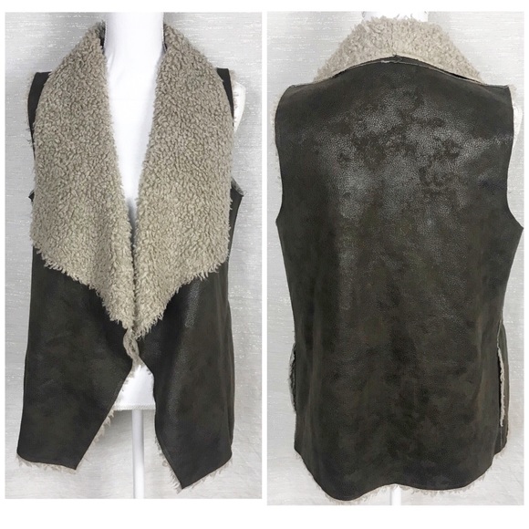 Velvet Jackets & Blazers - Faux suede and wool layered vest tan and brown